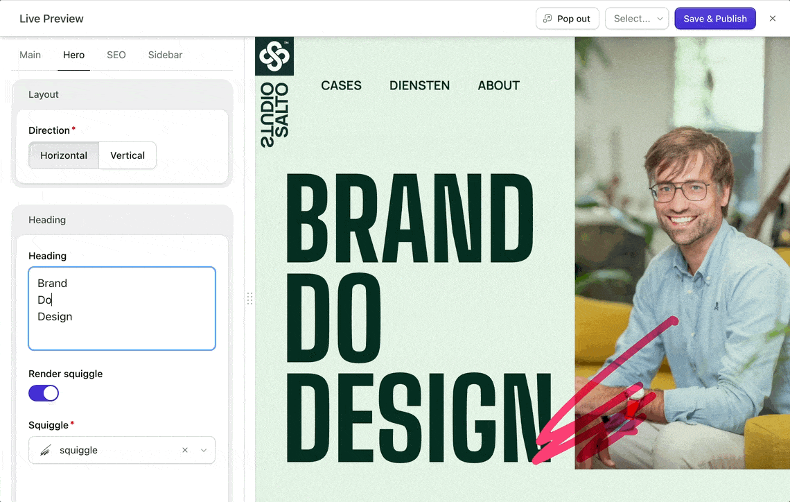 A man with glasses smiles while seated on a yellow couch, surrounded by a modern office setting. Bold text on the left reads 