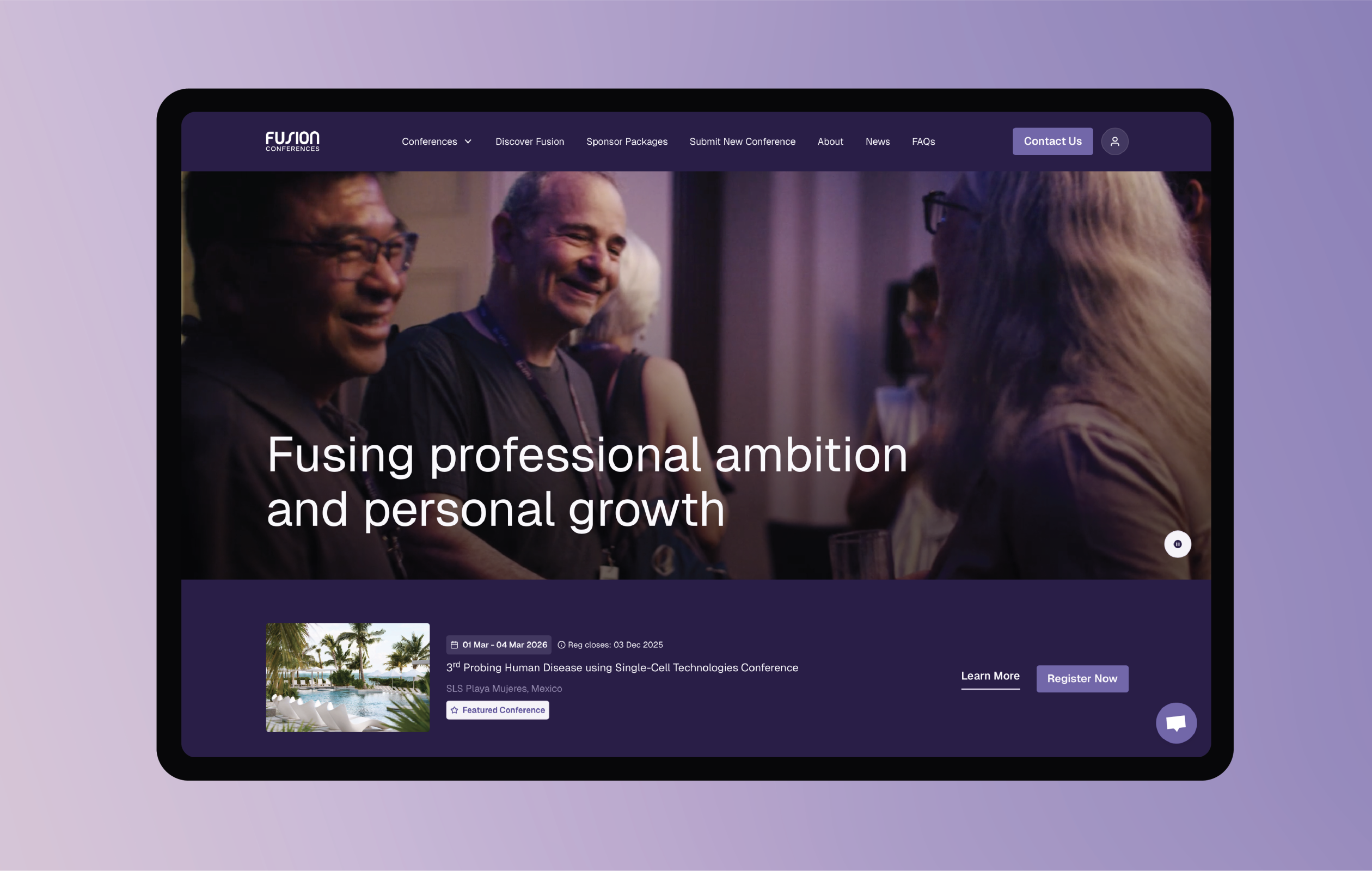 A tablet displaying a website for a conference titled 