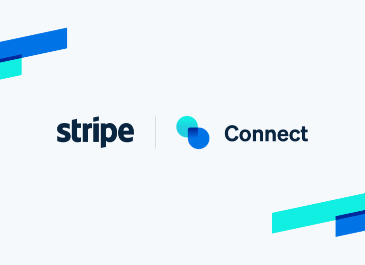 Logo design featuring the Stripe brand name and the Connect logo, with a modern color palette of blue and teal on a light background.