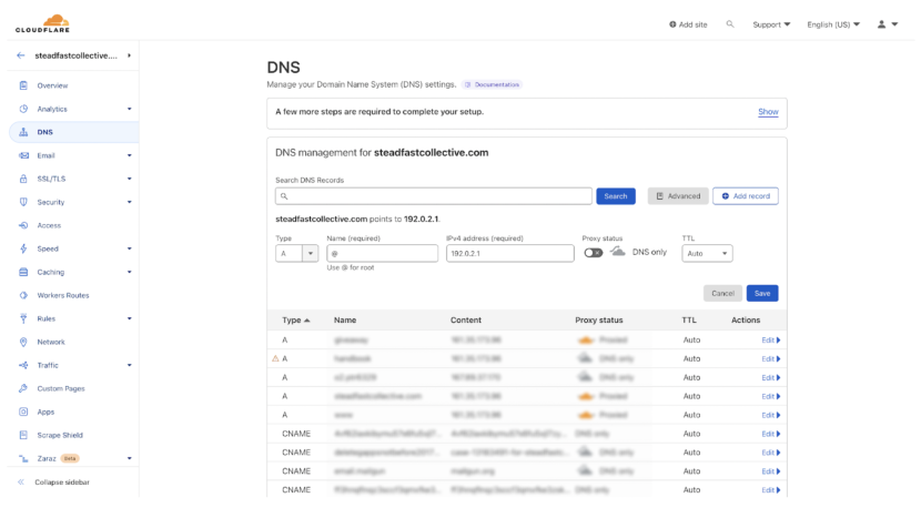 screenshot of DNS page