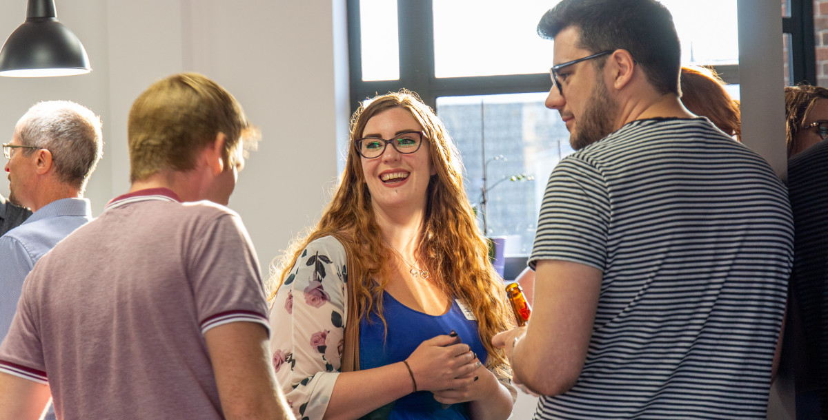 People laughing an talking