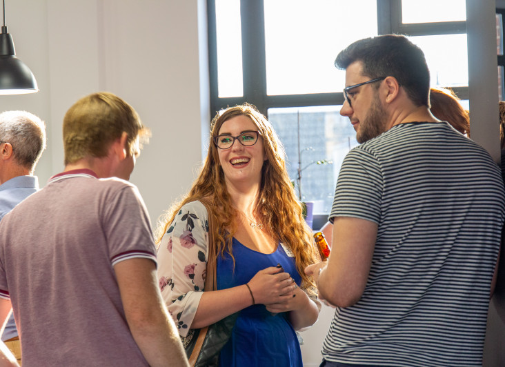 People laughing an talking