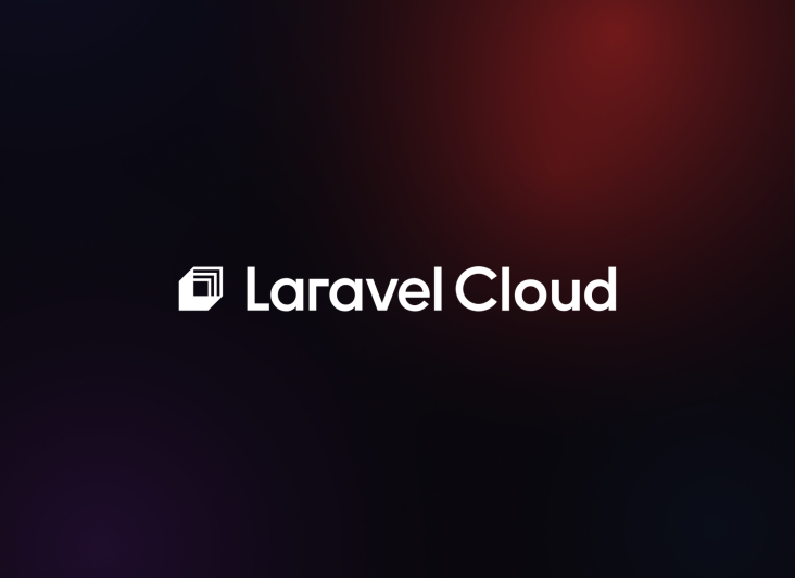 Logo for Laravel Cloud with a minimalist design on a dark blurred background.