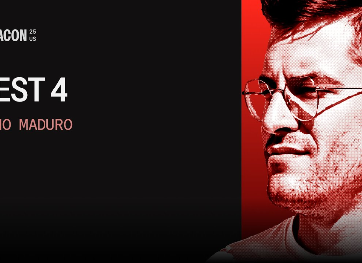 A graphic featuring Nuno Maduro, with his profile on a red background, promoting a session titled 