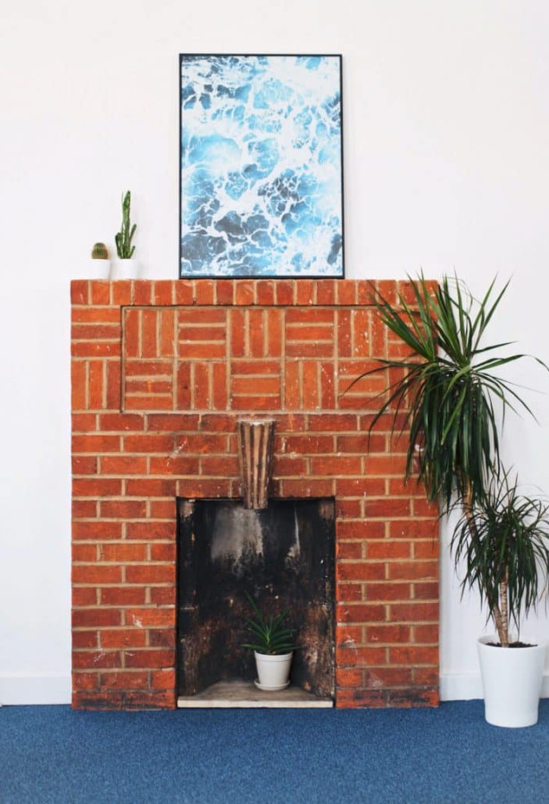 Fireplace with a potted plant