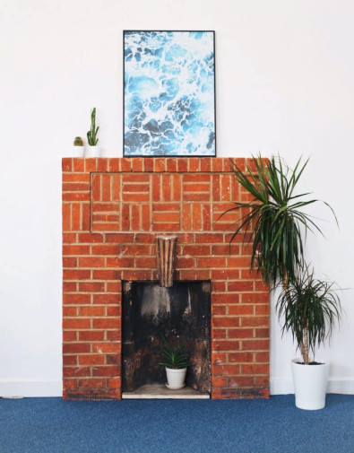 Fireplace with a potted plant